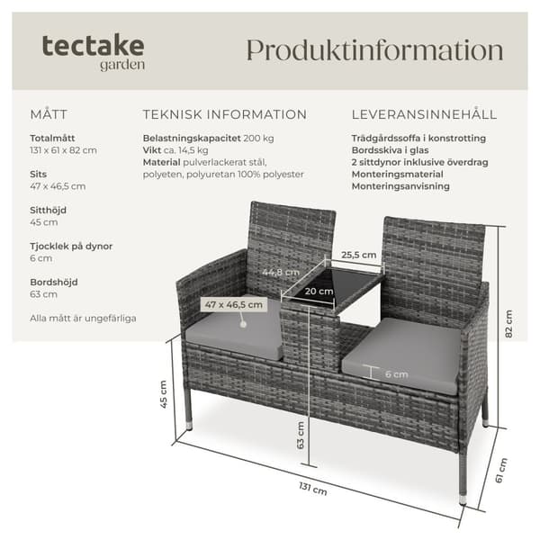 Trädgårdsbänk med bord i konstrotting - grå/ljusgrå