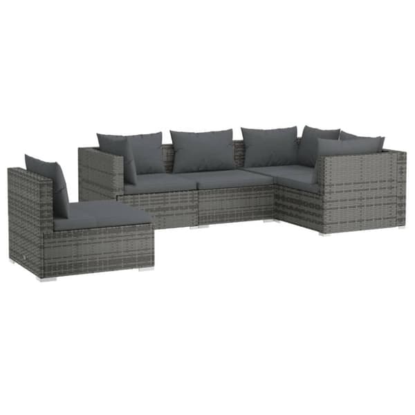 vidaXL loungesæt til haven 5 dele med hynder polyrattan grå