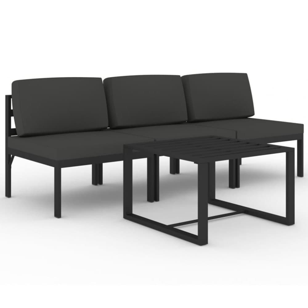 vidaXL Loungegrupp för trädgården 4 delar med dynor aluminium antracit