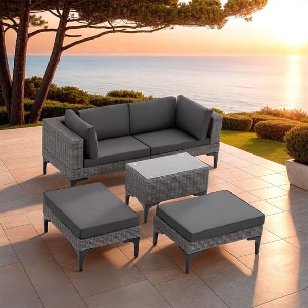 Polyrattan loungesæt Bellaria med aluminiumsramme - grå