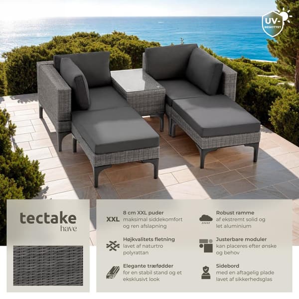 Polyrattan loungesæt Bellaria med aluminiumsramme - grå