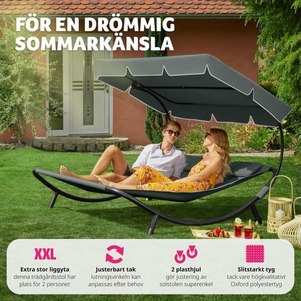 Solsäng dubbel, för två personer - svart/grå