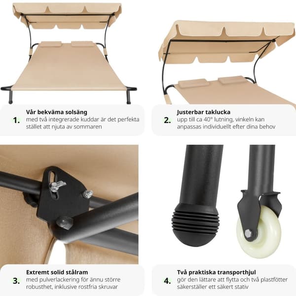 Solsäng dubbel, för två personer - svart/beige