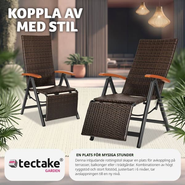 Fällbar stol i rotting med aluminiumram och fotstöd - brun
