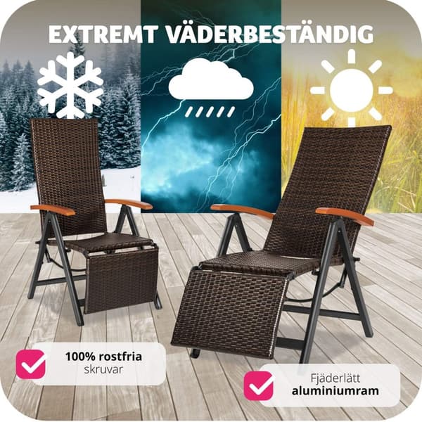 Fällbar stol i rotting med aluminiumram och fotstöd - brun