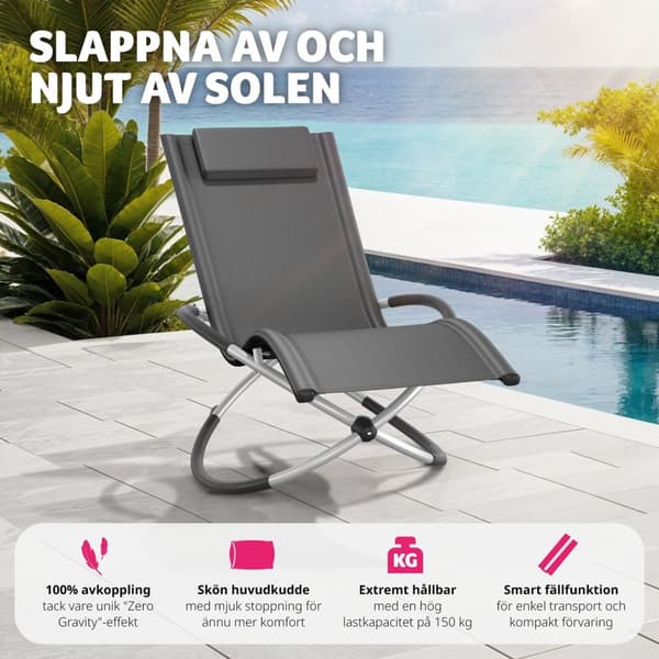Solstol Paulina, ergonomisk gungstol för utomhusbruk, hopfällbar - grå