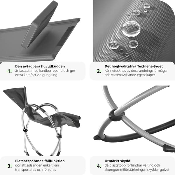 Solstol Paulina, ergonomisk gungstol för utomhusbruk, hopfällbar - grå