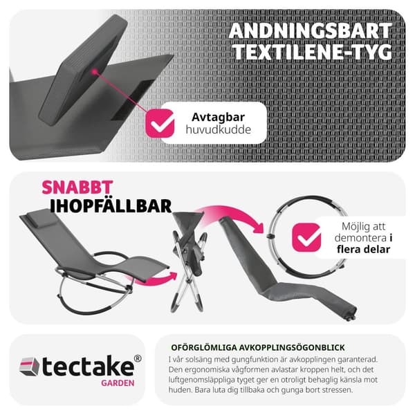 Solstol Paulina, ergonomisk gungstol för utomhusbruk, hopfällbar - grå