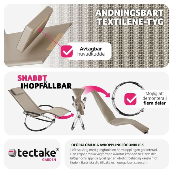 Solstol Paulina, ergonomisk gungstol för utomhusbruk, hopfällbar - beige