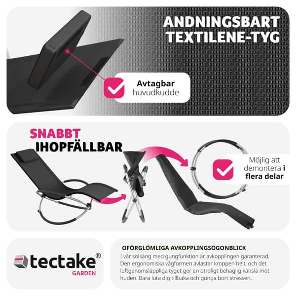 Solstol Paulina, ergonomisk gungstol för utomhusbruk, hopfällbar - svart