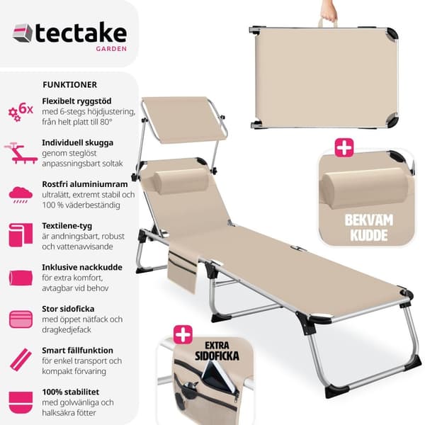 Solstol Aurelie i aluminium, 6-stegs justerbar - beige