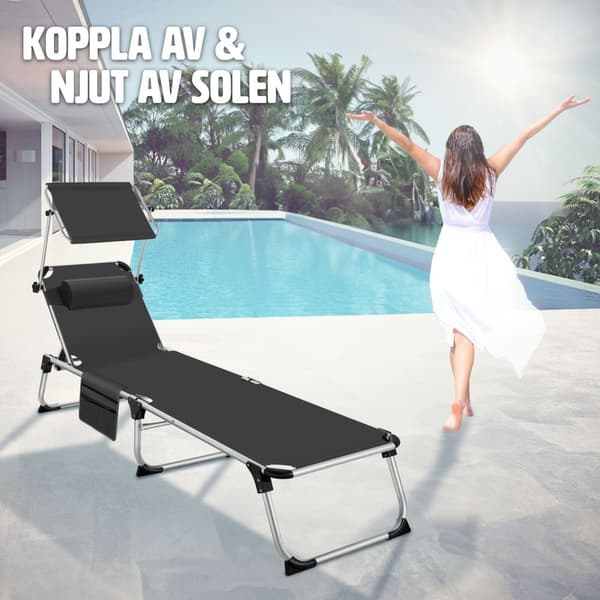 Solstol Aurelie i aluminium, 6-stegs justerbar - svart