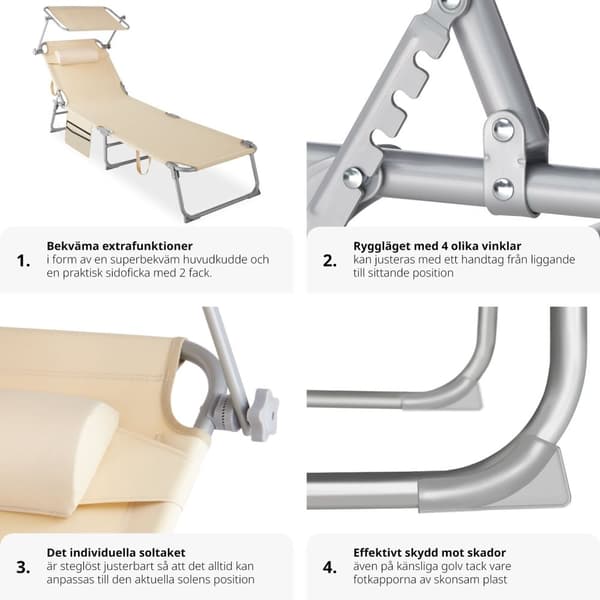 Set med 2 solstolar Chloe, 4-stegs justerbara med huvudkudde - beige