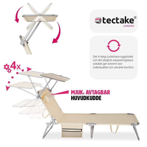 Set med 2 solstolar Chloe, 4-stegs justerbara med huvudkudde - beige