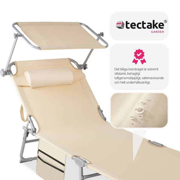 Set med 2 solstolar Chloe, 4-stegs justerbara med huvudkudde - beige