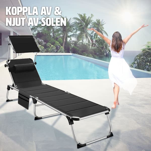 Solstol Lorella, vadderad, hopfällbar - svart