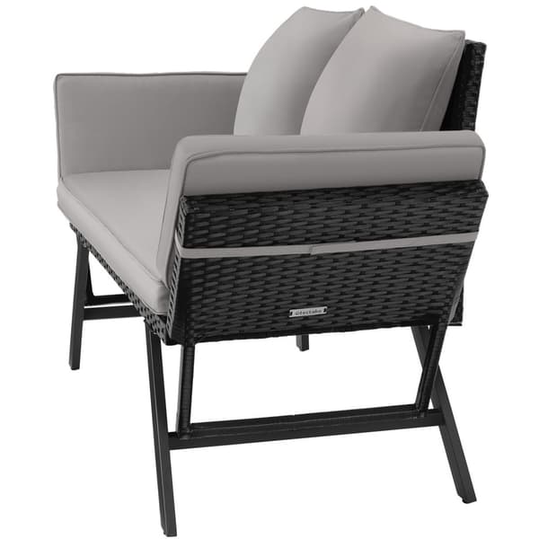 Havesofa polyrattan Sintra, justerbare armlæn, 2 i 1 - lysegrå/sort