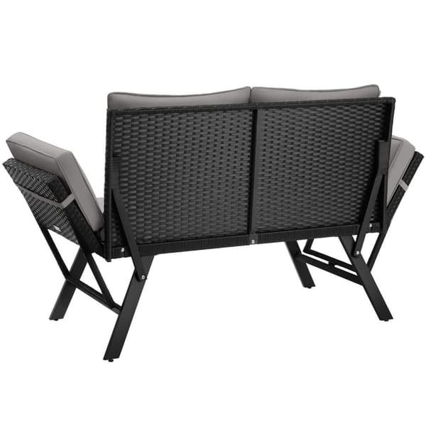 Havesofa polyrattan Sintra, justerbare armlæn, 2 i 1 - lysegrå/sort