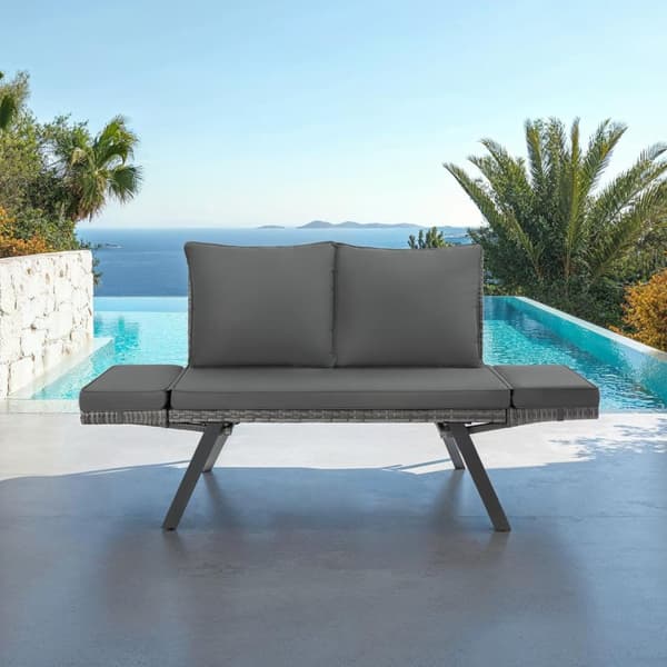 Havesofa polyrattan Sintra, justerbare armlæn, 2 i 1 - grå