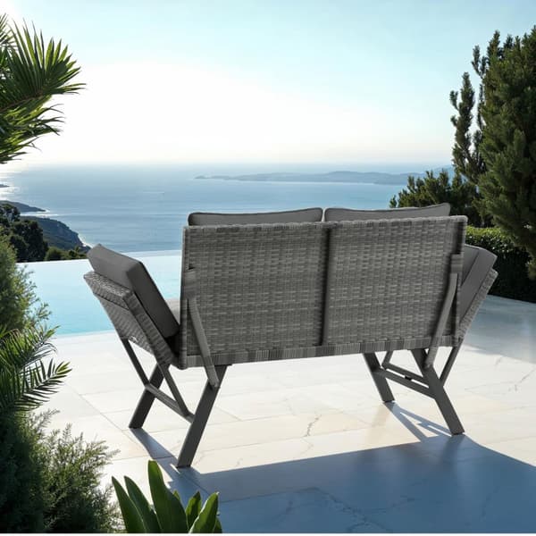 Havesofa polyrattan Sintra, justerbare armlæn, 2 i 1 - grå