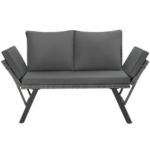 Havesofa polyrattan Sintra, justerbare armlæn, 2 i 1 - grå