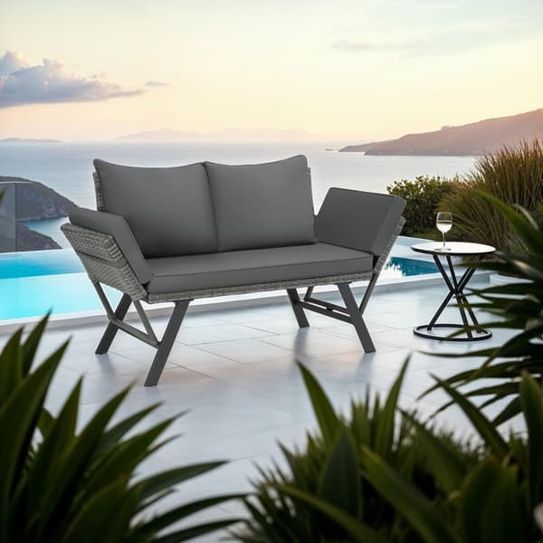 Havesofa polyrattan Sintra, justerbare armlæn, 2 i 1 - grå