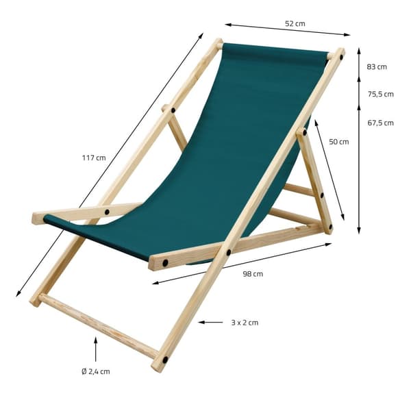 ECD Germany Set med 3 hopfällbara solstolar mörkgrön, trä, justerbart ryggstöd, 3 lägen, upp till 120 kg, solstol trädgårdssoffa solstol strandstol
