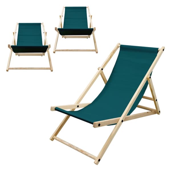 ECD Germany Set med 3 hopfällbara solstolar mörkgrön, trä, justerbart ryggstöd, 3 lägen, upp till 120 kg, solstol trädgårdssoffa solstol strandstol