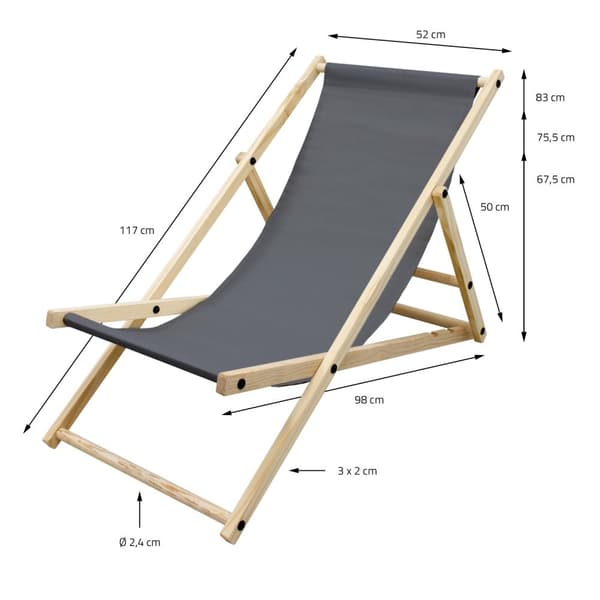 ECD Germany Set om 10 hopfällbara solstolar, antracit, trä, justerbart ryggstöd, 3 lägen, upp till 120 kg, solstol trädgårdssolstol strandstol