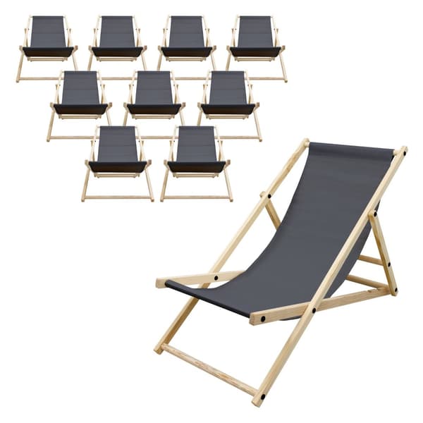ECD Germany Set om 10 hopfällbara solstolar, antracit, trä, justerbart ryggstöd, 3 lägen, upp till 120 kg, solstol trädgårdssolstol strandstol