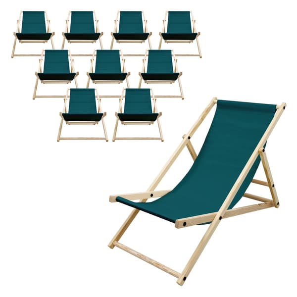 ECD Germany Set om 10 hopfällbara solstolar mörkgrön, trä, justerbart ryggstöd, 3 lägen, upp till 120 kg, solstol trädgårdssolstol strandstol