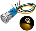 Miniatyrbillede 1 af 5: 19 mm knapkontakt i rustfrit stål, 12V-24V 5A LED ON OFF Vandtæt koblingskoblingskobling med fast selvlåsende (gul)