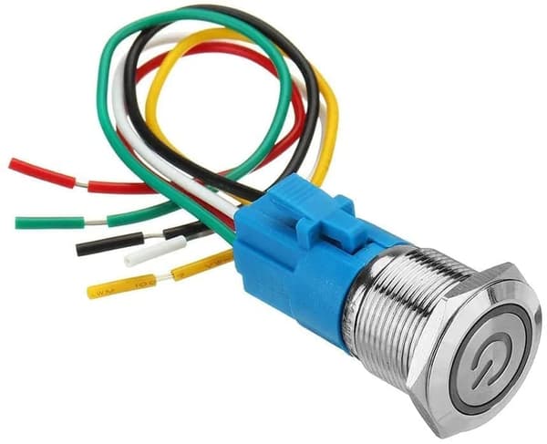 19 mm trykknapkontakt i rustfrit stål, 12V-24V 5A LED ON VANDTÆT vippekontakt med selvindstillet kabelstik (rød)