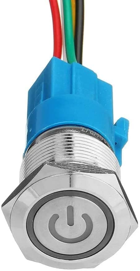 19 mm trykknapkontakt i rustfrit stål, 12V-24V 5A LED ON OFF Vandtæt kontaktkontakt med selvindstillet kabelstik (gul)