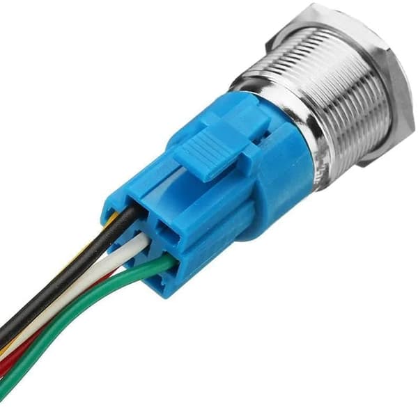 19 mm trykknapkontakt i rustfrit stål, 12V-24V 5A LED ON OFF Vandtæt kontaktkontakt med selvindstillet kabelstik (gul)
