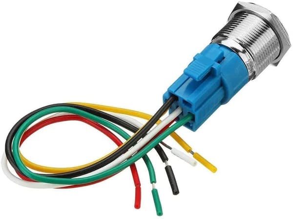 19 mm trykknapkontakt i rustfrit stål, 12V-24V 5A LED ON OFF Vandtæt kontaktkontakt med selvindstillet kabelstik (gul)