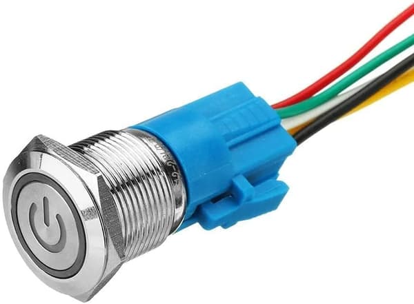19 mm trykknapkontakt i rustfrit stål, 12V-24V 5A LED ON OFF Vandtæt kontaktkontakt med selvindstillet kabelstik (gul)