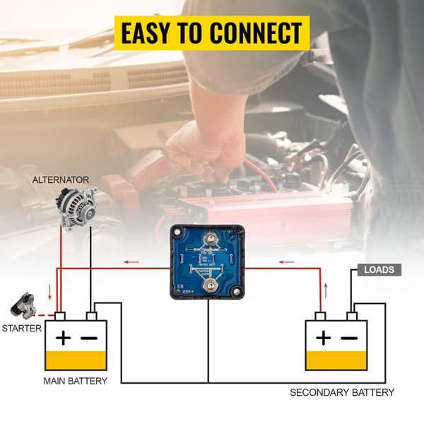 12V 140A delat laddningsrelä kit med 2 mtr batterikabel för ATV, UTV, lastbil, husbil och camping, lätt att installera