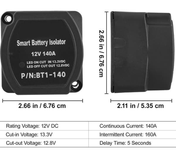 12V 140A delat laddningsrelä kit med 2 mtr batterikabel för ATV, UTV, lastbil, husbil och camping, lätt att installera