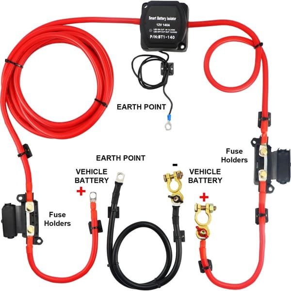 12V 140A delat laddningsrelä kit med 2 mtr batterikabel för ATV, UTV, lastbil, husbil och camping, lätt att installera