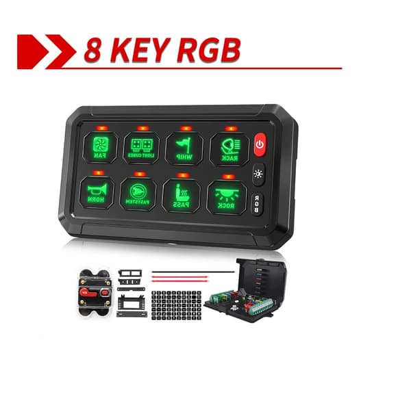 RGB LED-switch-panel, on-off-kontrol, universel kompatibilitet,8 Gangs RGB