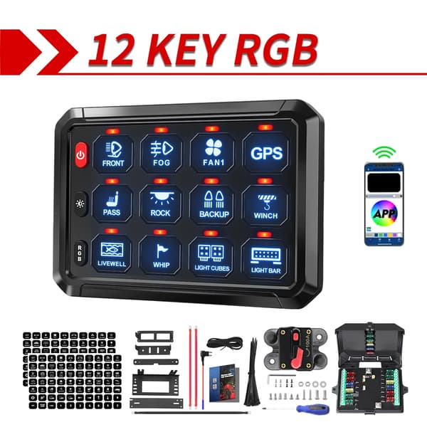 RGB LED-switch-panel, on-off-kontrol, universel kompatibilitet,12 Gangs med APP
