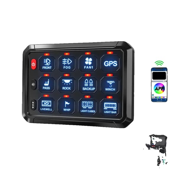 RGB LED-switch-panel, on-off-kontrol, universel kompatibilitet,12 Gangs med APP