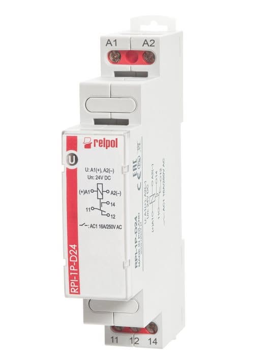 Elektromagnetisk relæ 1P 16A 24V DC AgSnO2 RPI-1P-D24 863356