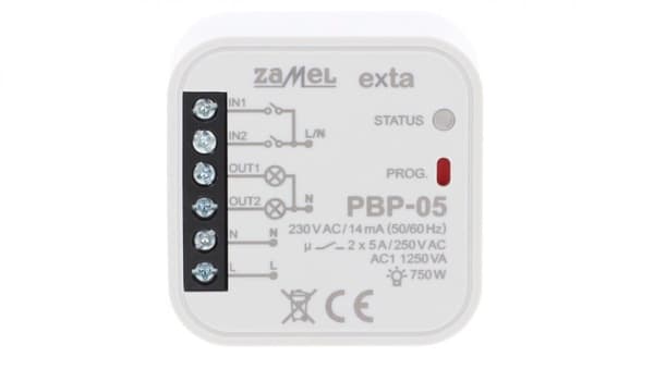 Bistabilt relä 2-kanaligt infällt 230V AC PBP-05 EXT10000254