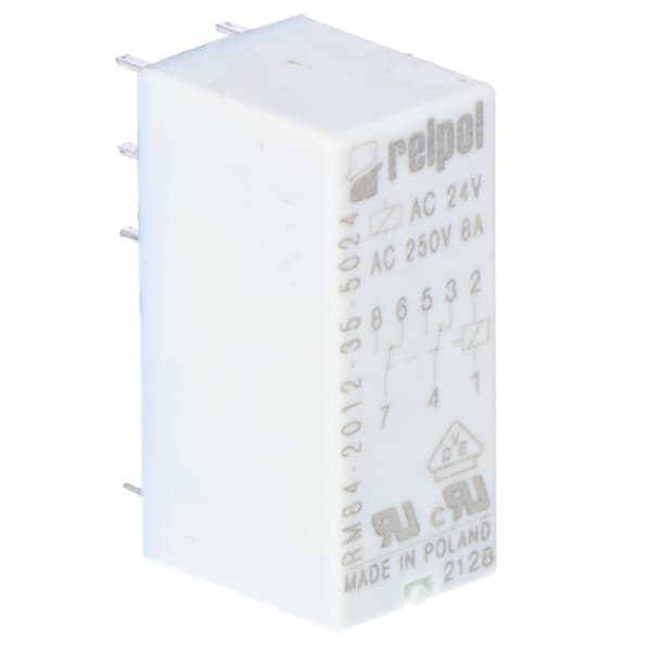 Miniaturrelæ RM84-2012-35-5024 elektromagnetisk, kontakter: 2P, spole: 24VAC, belastningsstrøm: 8A, afstand 5mm