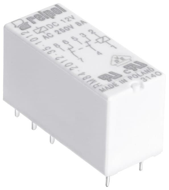 Miniaturrelæ RM84-2012-35-5024 elektromagnetisk, kontakter: 2P, spole: 24VAC, belastningsstrøm: 8A, afstand 5mm