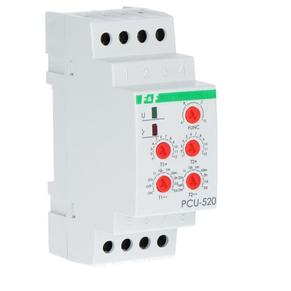 2-funktions tidsrelæ (indstilling 2 gange T1 T2, kontakt: 2xNO/NC 12-264V PCU-520UNI