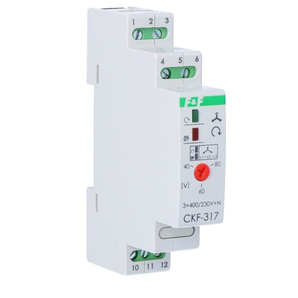 Fasefølge- og tabssensor CKF-317 kontakter: 1P, I=10A, justerbar tærskel: 165-180V, 1 modul