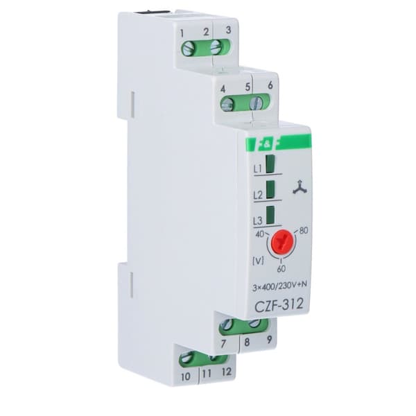 Fasfels- och asymmetrisensor CZF-312 Un=3x400V+N Io<2x5A montering på TH-35 skena justerbar responsspänning momentan